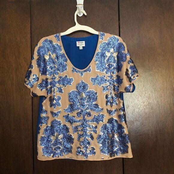 Tracy Reese Neiman Marcus Blue and Gold Sequin Top - Picture 2 of 5